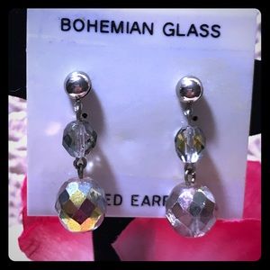 Genuine Vintage Bohemian Glass Pierced earrings beautiful and fabulous!